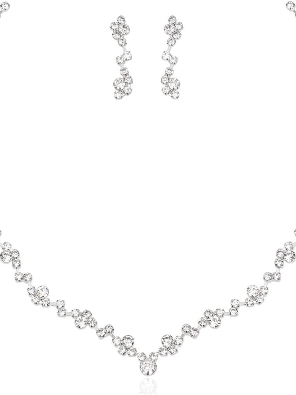 Elegant Bridal Crystal Jewelry Set — Silver-Plated Necklace, Earrings & Bracelet - Picture 1 of 6